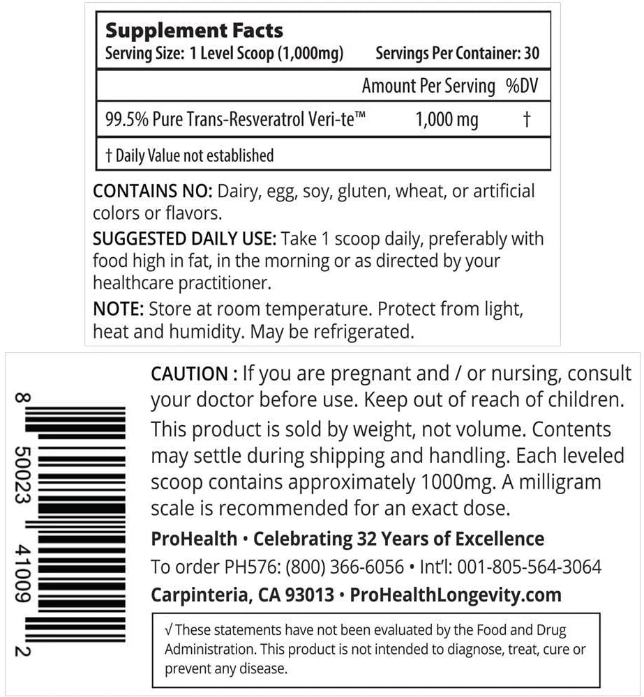 Micronized Trans-Resveratrol 30g Powder